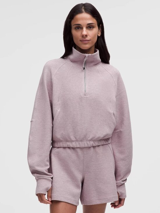 lululemon athletica Sweaters - LuLuLemon Scuba Cropped Funnel-Neck Half Zip Waffle With Thumb Holes Size Medium